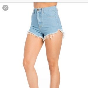 GJG Denim Kim High Rise Frayed Shorts